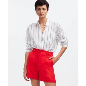 NWT Madewell Clean Button-Tab Shorts in 100% Linen In Rouge Size 6